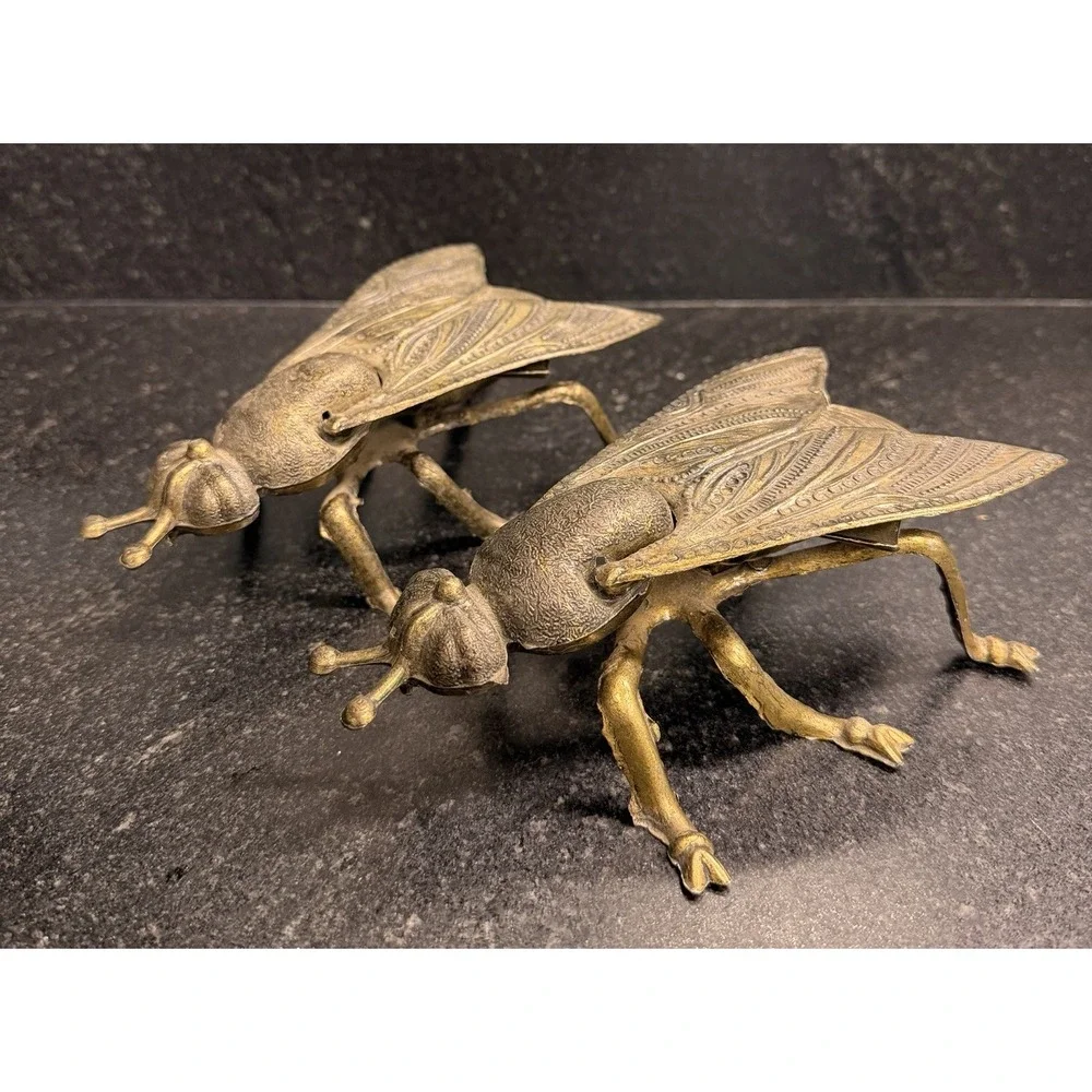 Metal Cicada Locust Insect Figurines Pair 8